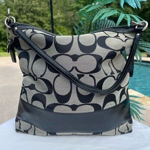 COACH Jacquard Print Large Black Logo Shoulder Bag